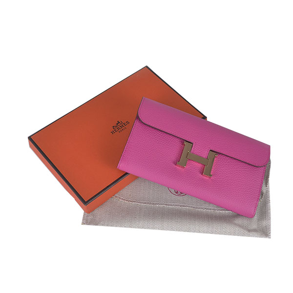 Hermes H 6023 Flap Wallet Pink Button Gold